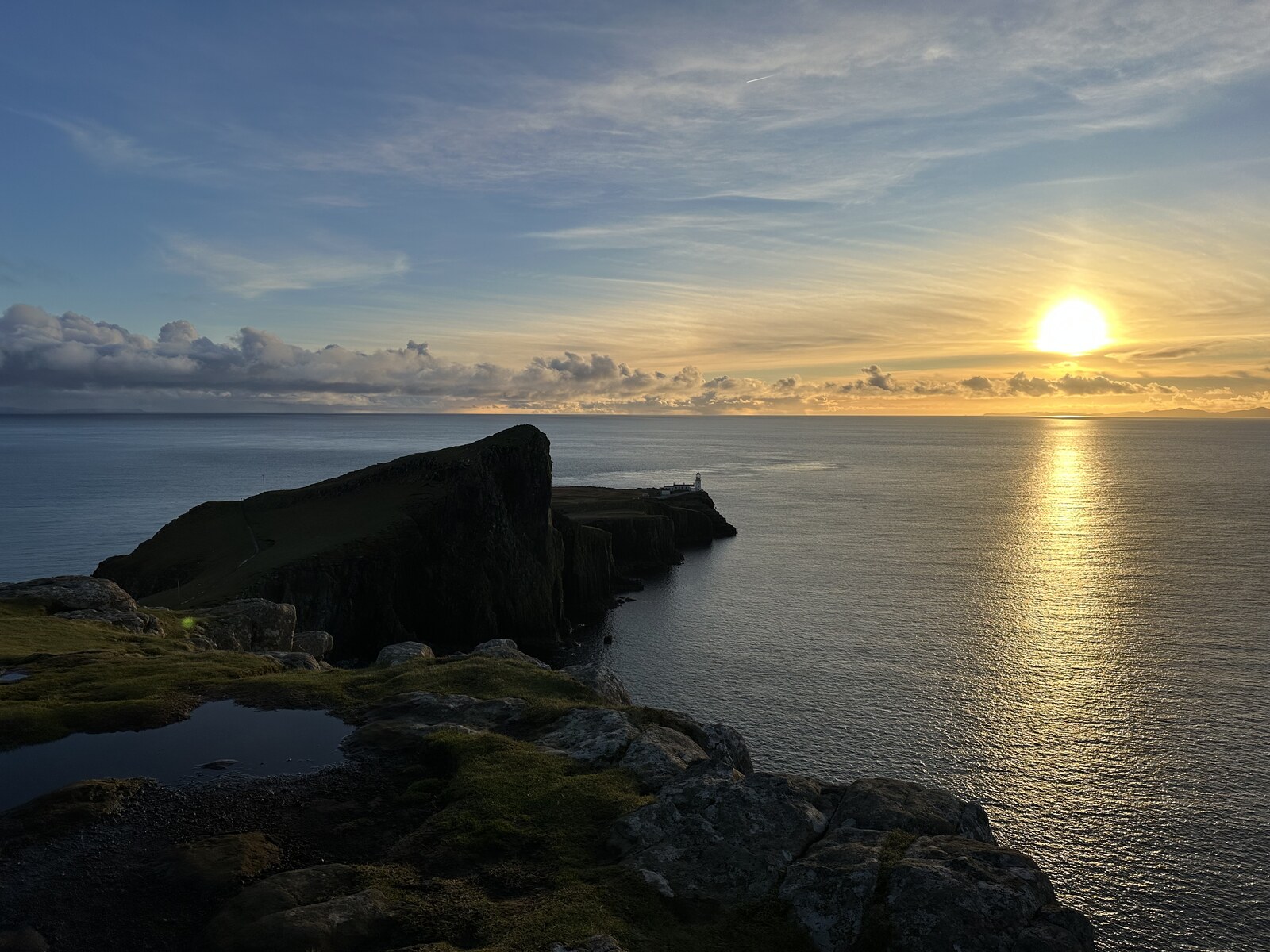 Neist Point lighthouse at sunset, Isle of Skye
