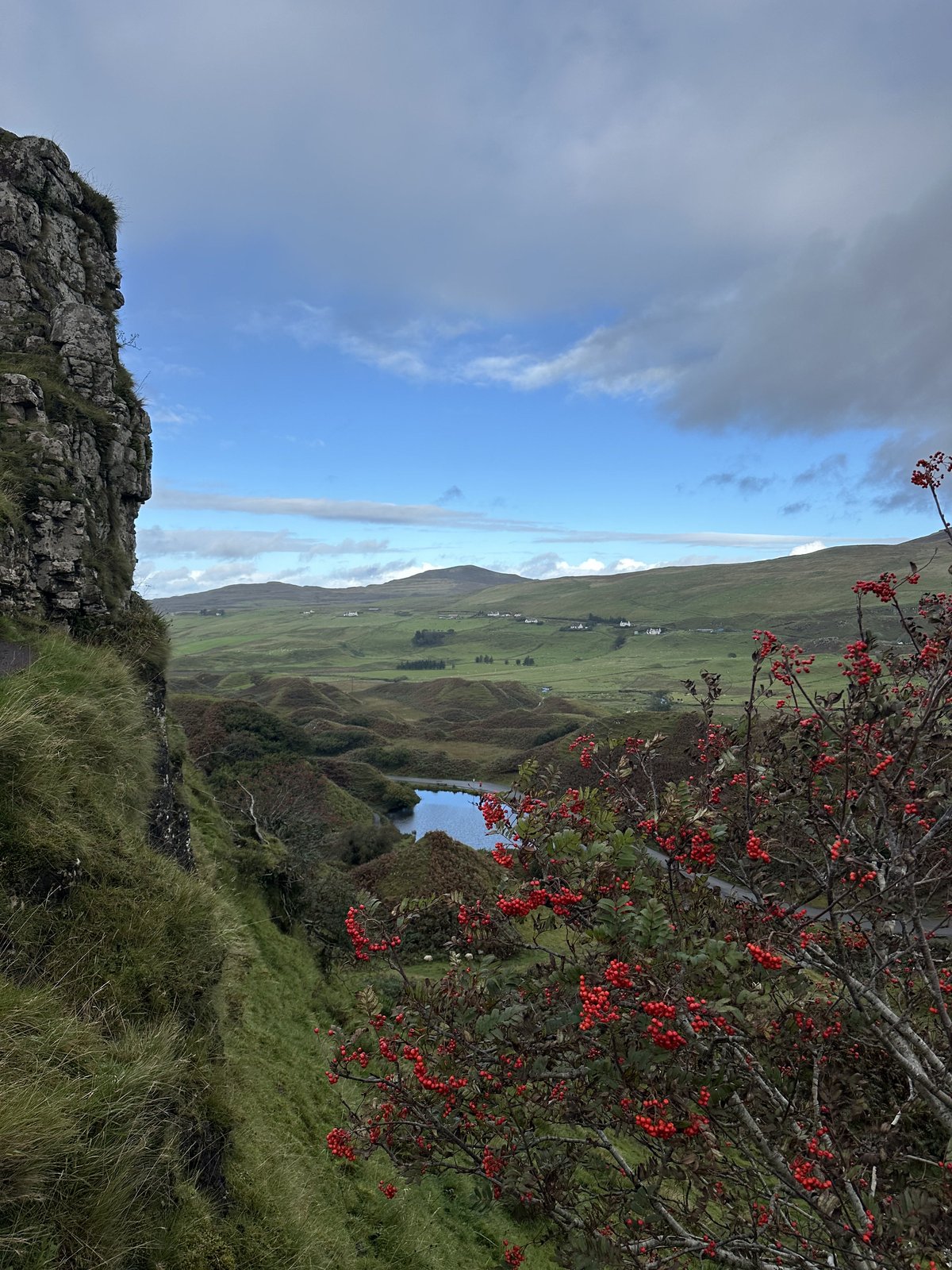 View down into the Fairy Glen valley from the clifftop, North Skye