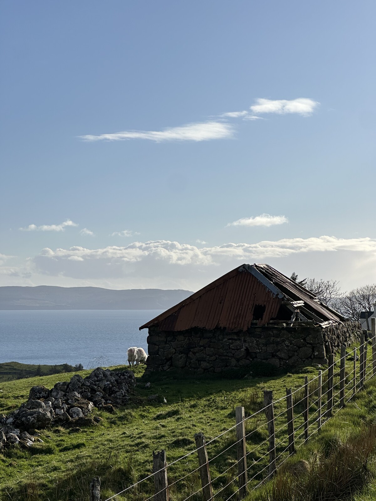 A ruined stone croft above the sea, North Skye